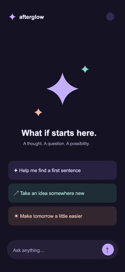 The original fictional Afterglow app screen