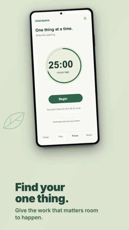 Clearspace, screen 2: Find your one thing.