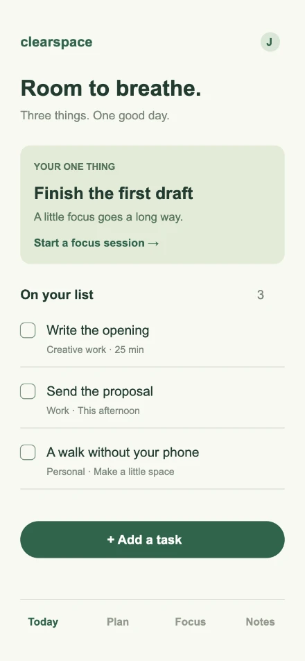 The original fictional Clearspace app screen