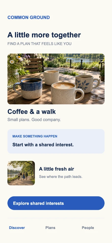 The original fictional Common Ground app screen