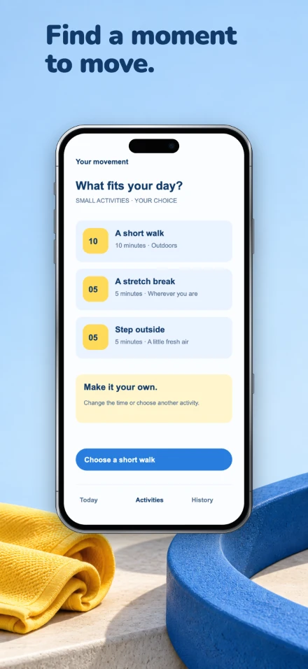 Daily Motion, screen 2: Find a moment to move.