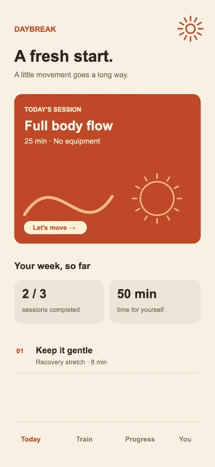 The original fictional Daybreak app screen