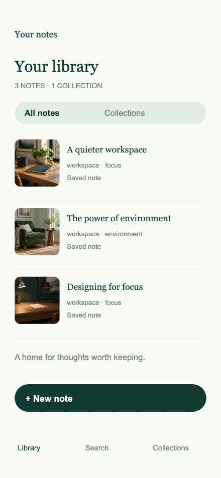 The original fictional Field Notes app screen