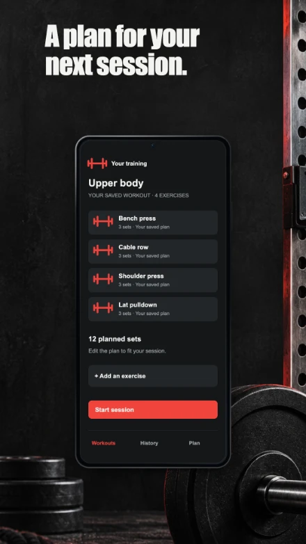 Form & Force, screen 2: A plan for your next session.