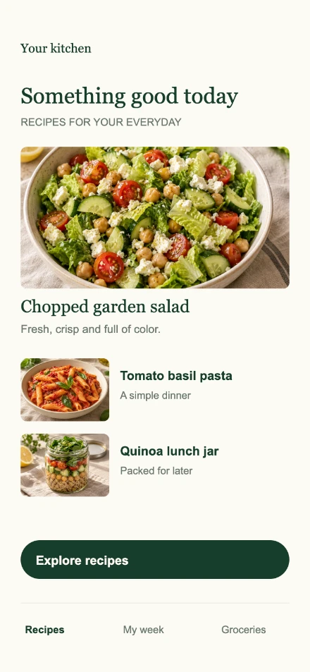 The original fictional Fresh Table app screen