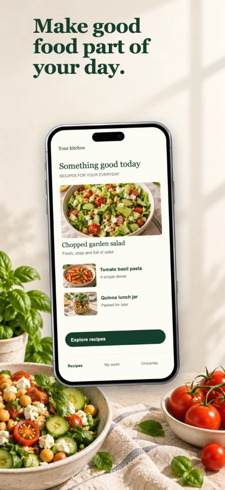 Fresh Table, screen 1: Make good food part of your day.