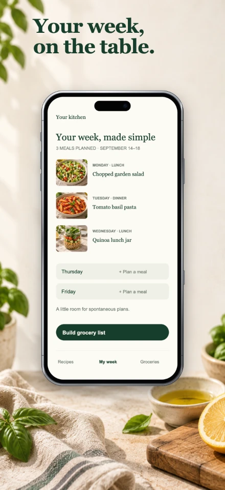 Fresh Table, screen 4: Your week, on the table.