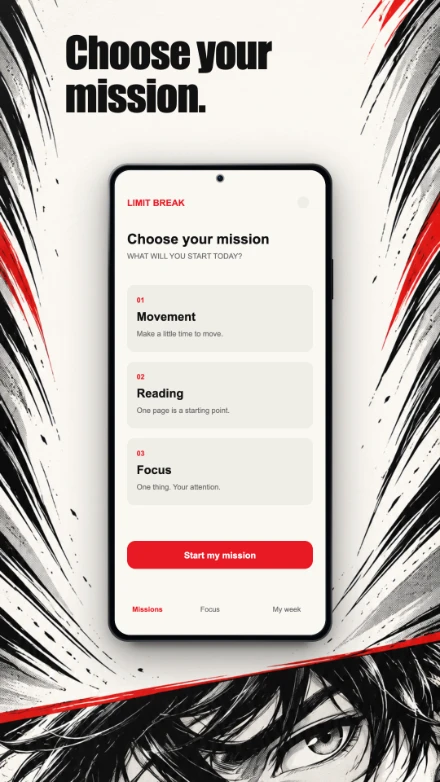 Limit Break, screen 2: Choose your mission.