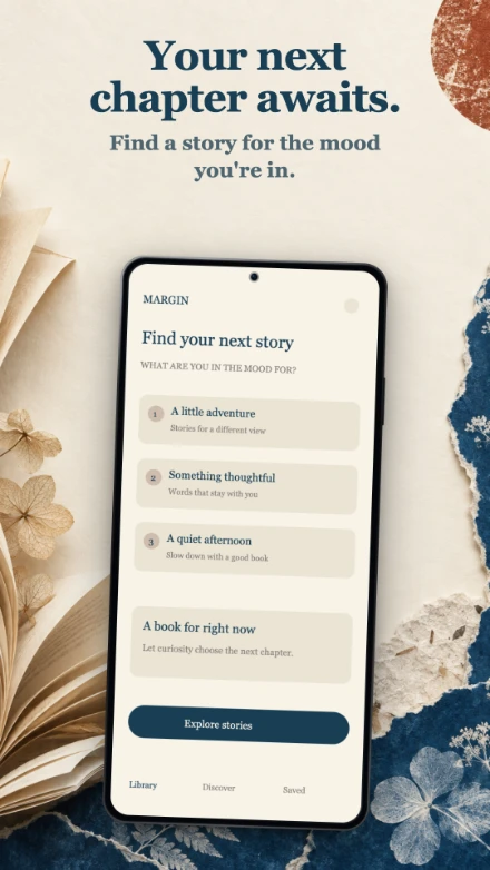Margin, screen 2: Your next chapter awaits.