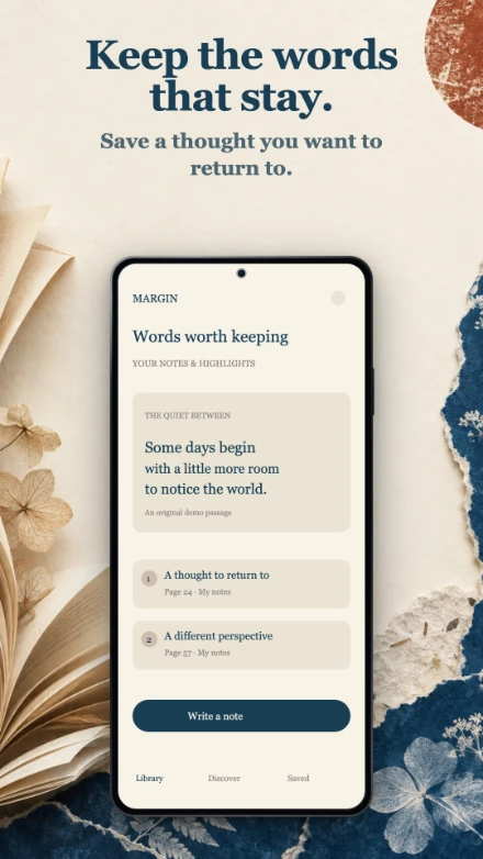Margin, screen 3: Keep the words that stay.