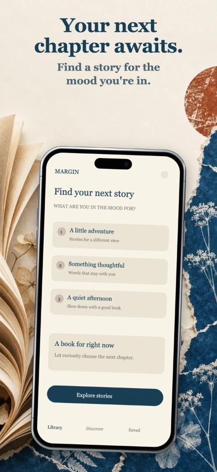 Margin, screen 2: Your next chapter awaits.