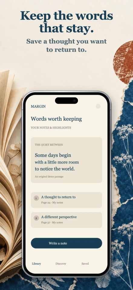 Margin, screen 3: Keep the words that stay.