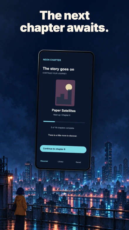 Neon Chapter, screen 5: The next chapter awaits.