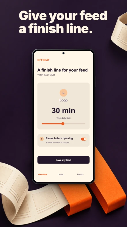 Offbeat, screen 2: Give your feed a finish line.
