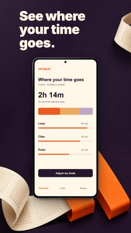 Offbeat, screen 4: See where your time goes.