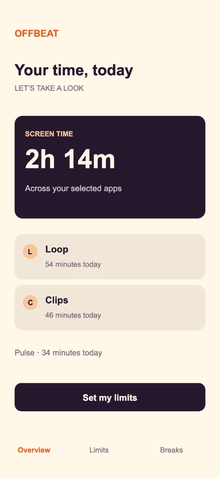 The original fictional Offbeat app screen