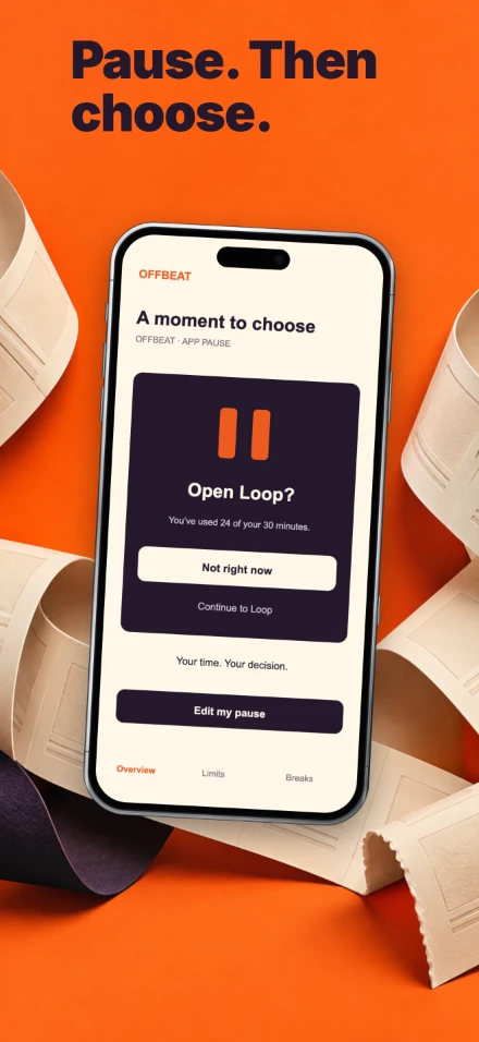Offbeat, screen 3: Pause. Then choose.