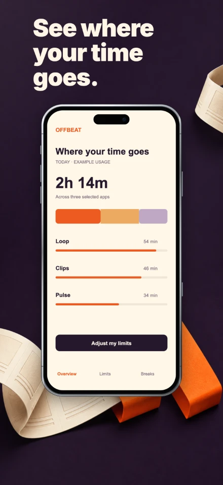 Offbeat, screen 4: See where your time goes.