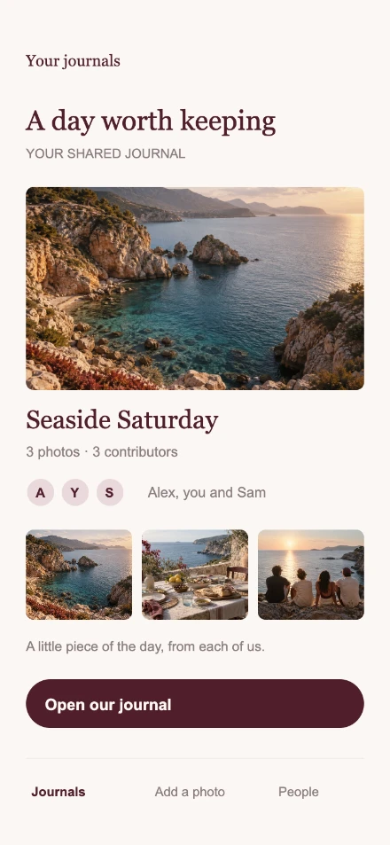 The original fictional Postcard app screen