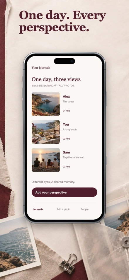 Postcard, screen 2: One day. Every perspective.