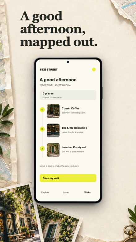 Side Street, screen 4: A good afternoon, mapped out.