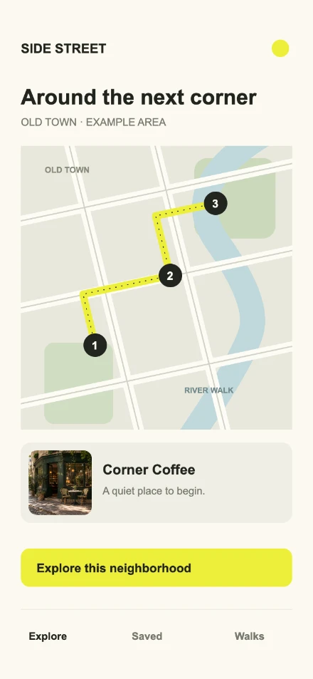 The original fictional Side Street app screen