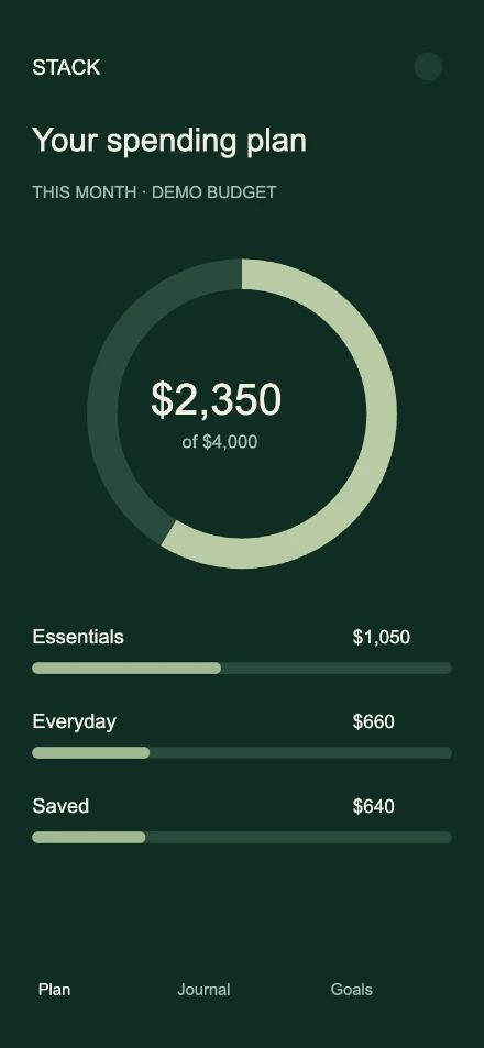 The original fictional Stack app screen