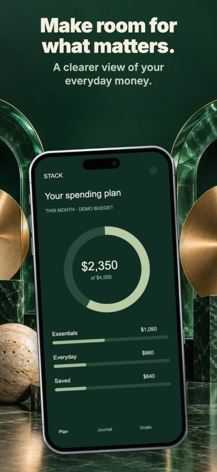 Stack, screen 1: Make room for what matters.