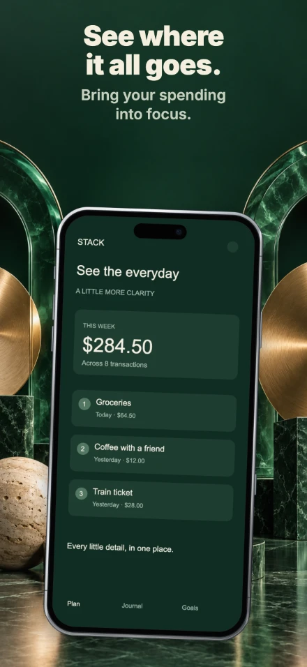 Stack, screen 2: See where it all goes.