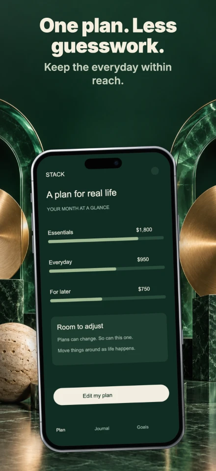 Stack, screen 4: One plan. Less guesswork.