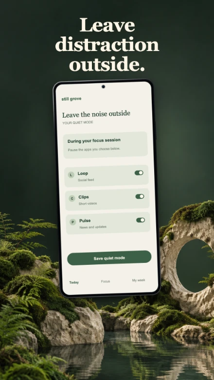 Still Grove, screen 3: Leave distraction outside.