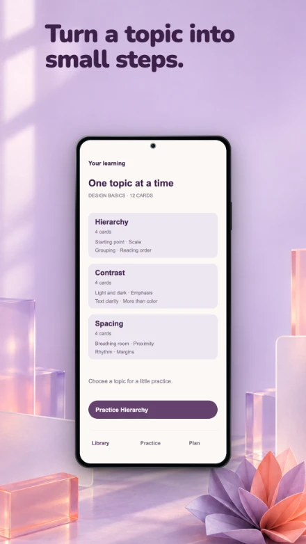 Study Bloom, screen 2: Turn a topic into small steps.
