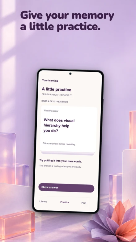 Study Bloom, screen 3: Give your memory a little practice.