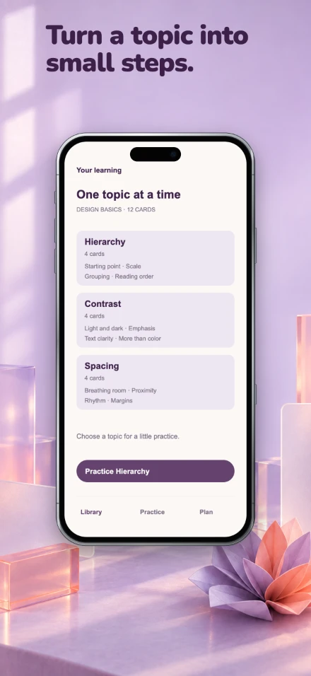 Study Bloom, screen 2: Turn a topic into small steps.