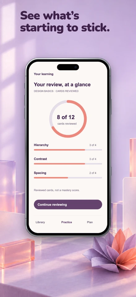 Study Bloom, screen 4: See what’s starting to stick.