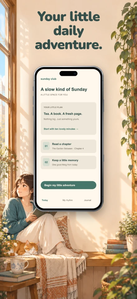 Sunday Club, screen 1: Your little daily adventure.