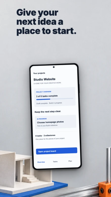 Work in Progress, screen 1: Give your next idea a place to start.