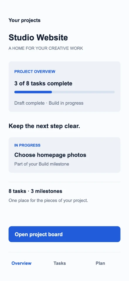 The original fictional Work in Progress app screen