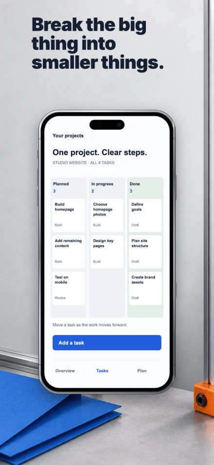 Work in Progress, screen 2: Break the big thing into smaller things.
