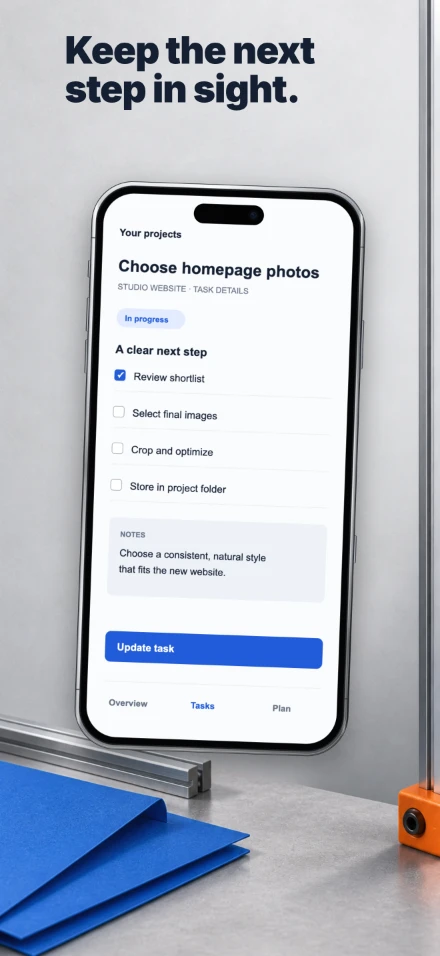 Work in Progress, screen 3: Keep the next step in sight.